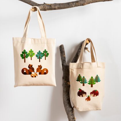 Erdei állatos nyomatok vászontáskára