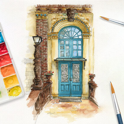 Zsolnay-gyár - akvarell 